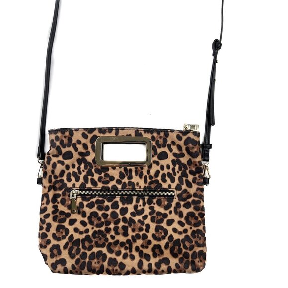 INC International Concepts Leopard Print Foldover Crossbody Clutch Brown -NWOT - Picture 1 of 4
